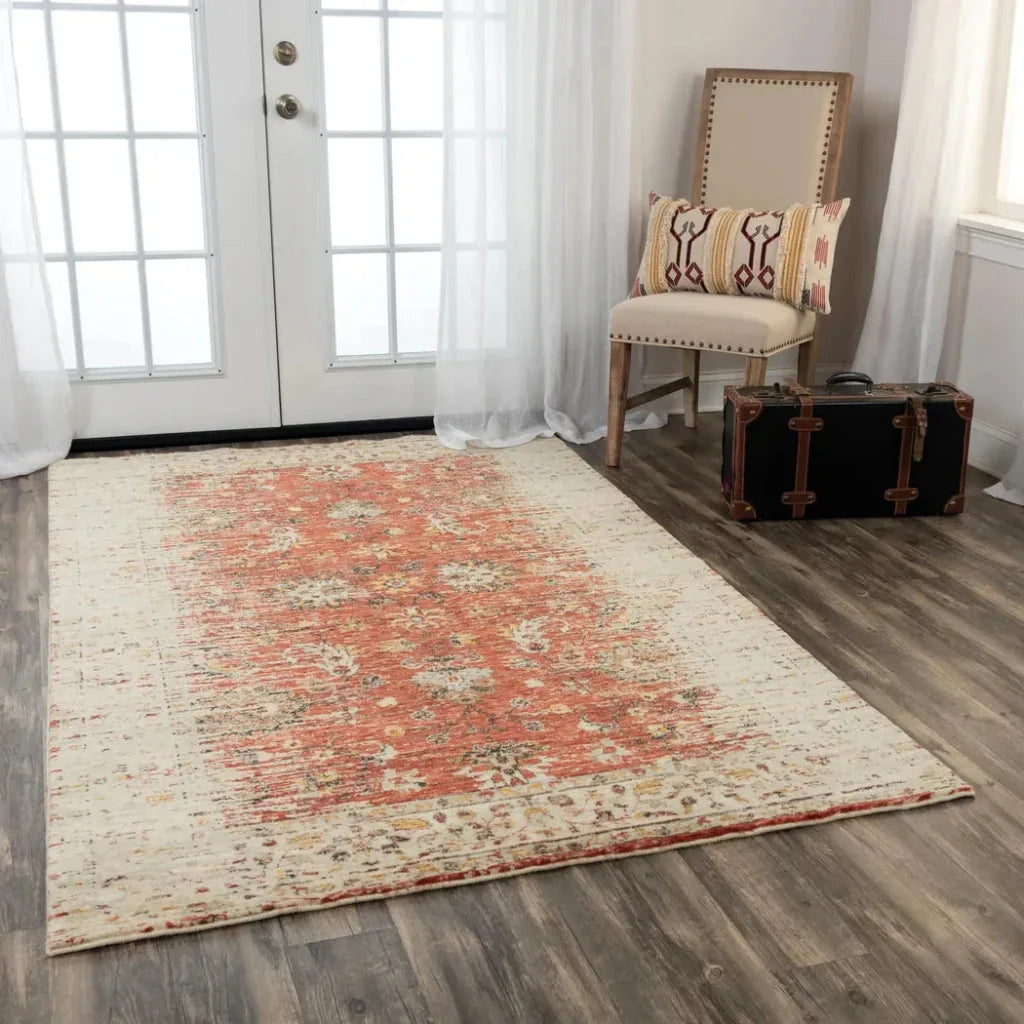Cybo Floral Red/ Beige Large Area Rugs For Living Room -- beige
