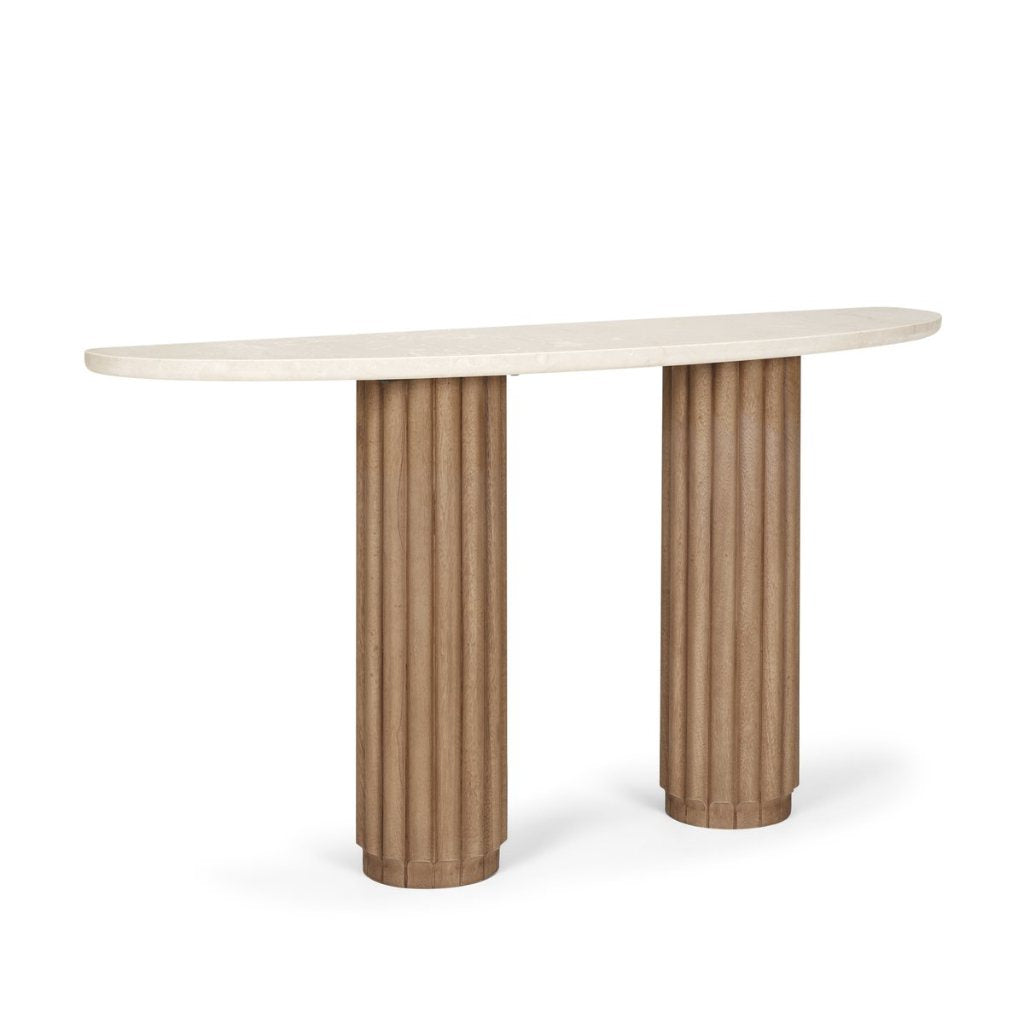 Marbrello 55" Botticino Marble Top Half Moon Console Table