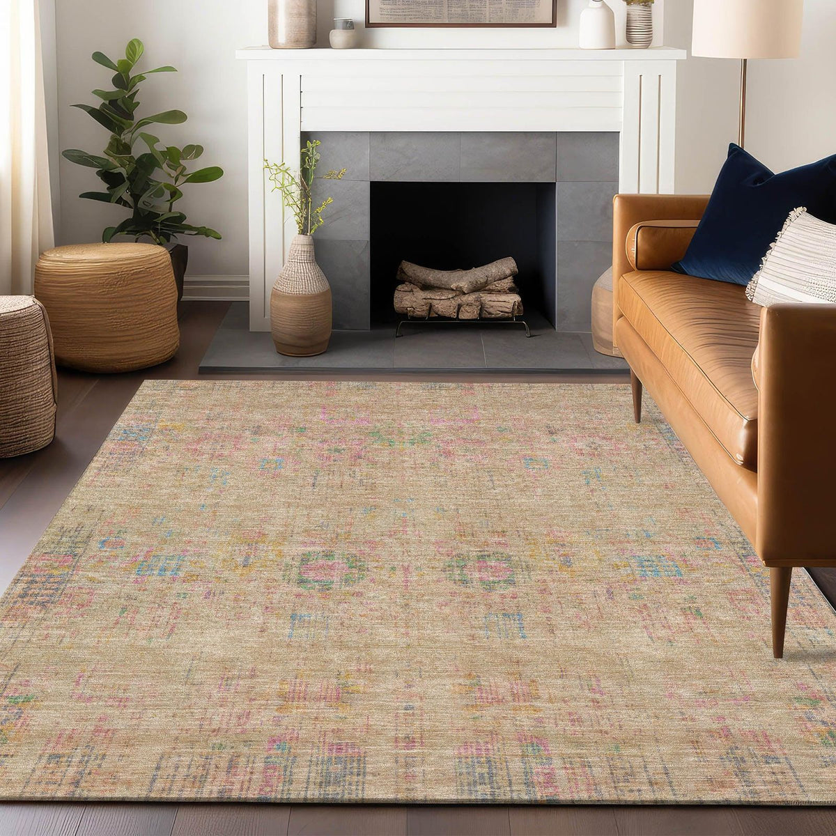 Haelon Brown Washable Indoor-Outdoor Rug -- brown