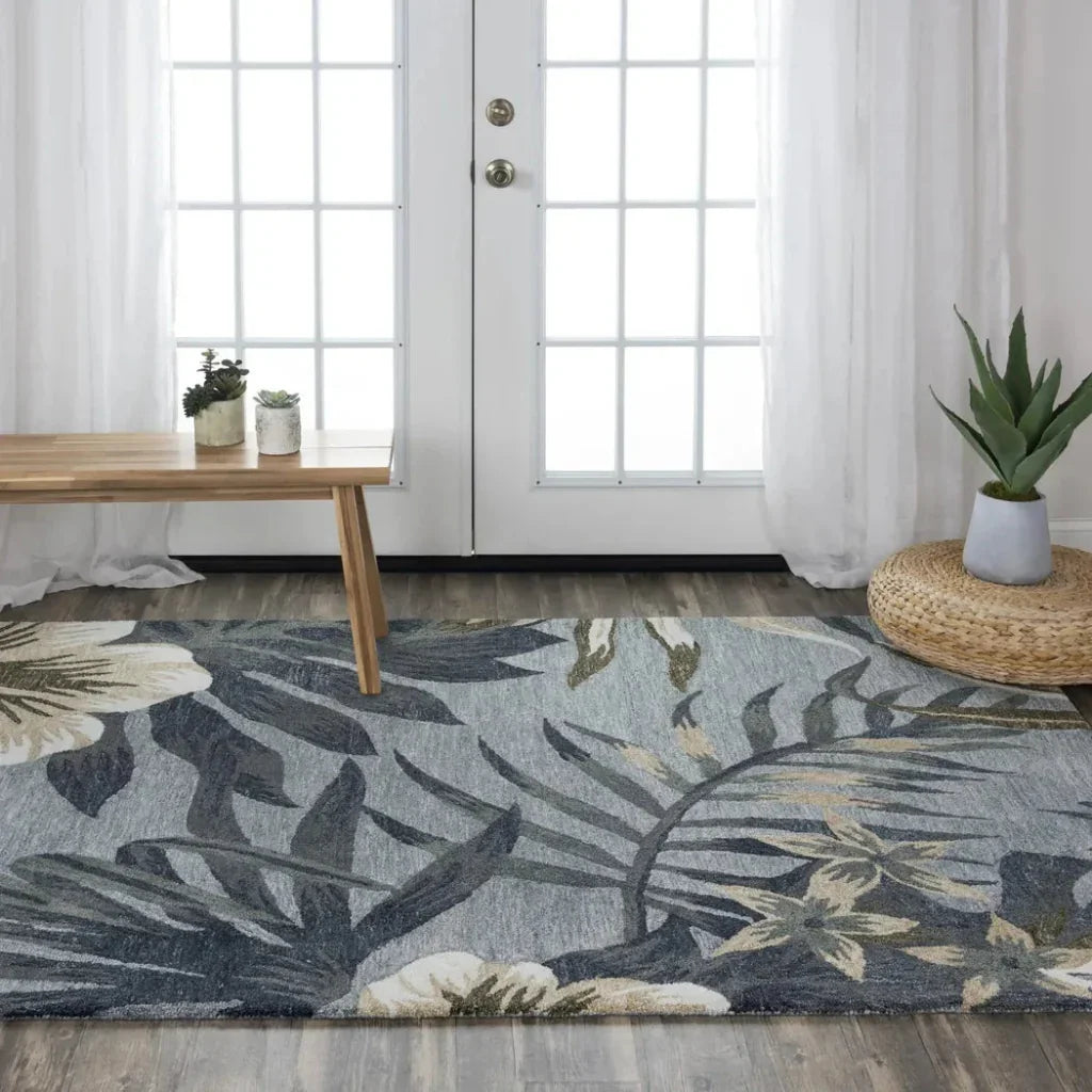 Clou Floral Gray Area Rugs For Living Room -- gray