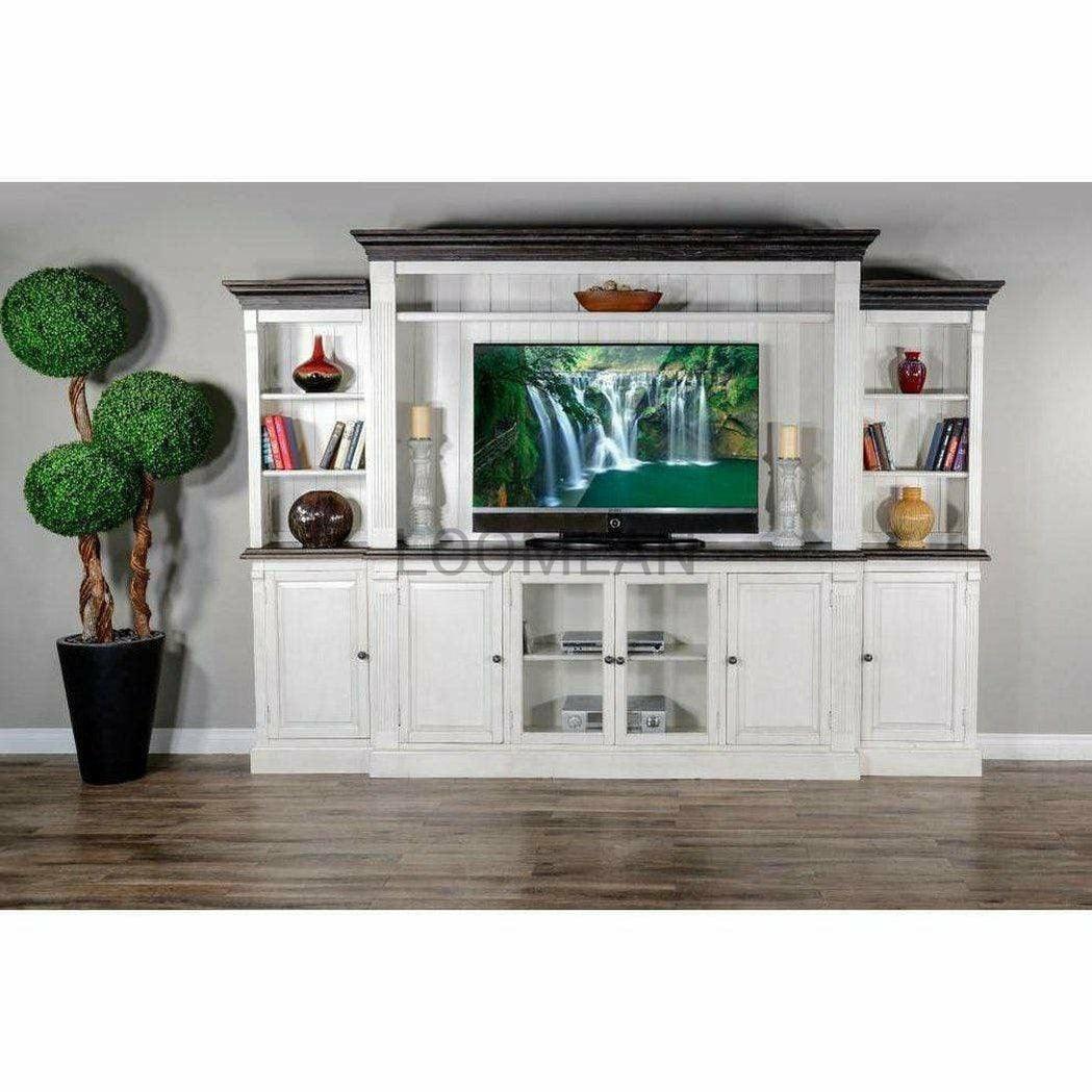 81" Extra Long Narrow White TV Stand Media Console Glass Doors TV Stands & Media Centers Sideboards and Things By Sunny D