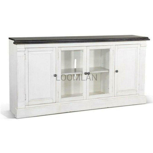 81" Extra Long Narrow White TV Stand Media Console Glass Doors TV Stands & Media Centers Sideboards and Things By Sunny D
