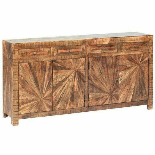 81" Jumbo Rustic Sideboard Buffet with Drawers Sunburst Pattern Sideboards LOOMLAN By LOOMLAN