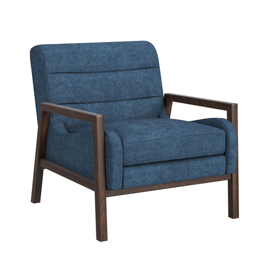 Burton Wood and Fabric Blue Accent Arm Chair