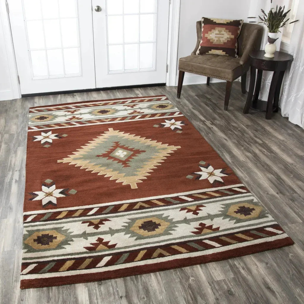 Daus Rust Round Area Rugs For Dining Room -- rust