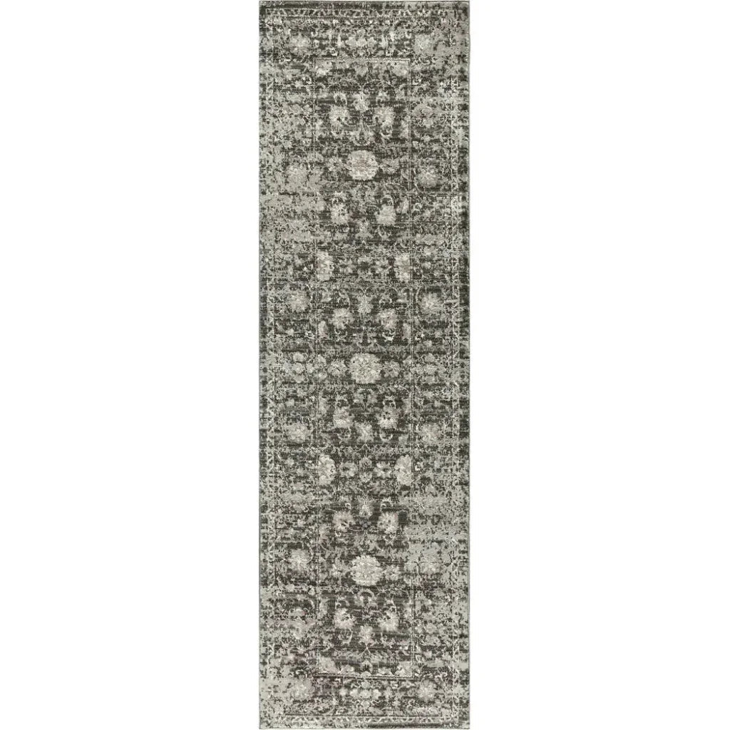 Dahl Floral Distress Gray Kitchen Hallway Runner Rug