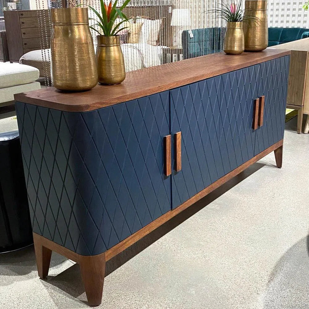 82" Two Tone Brown and Navy Sideboard Carved Doors Solid Wood Sideboards LOOMLAN By LHIMPORTS