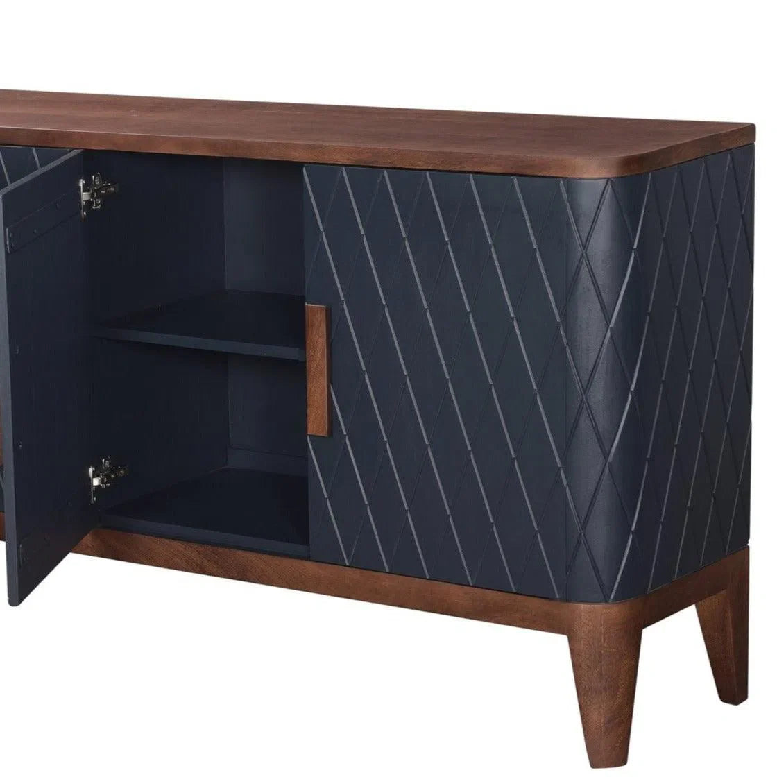 82" Two Tone Brown and Navy Sideboard Carved Doors Solid Wood Sideboards LOOMLAN By LHIMPORTS