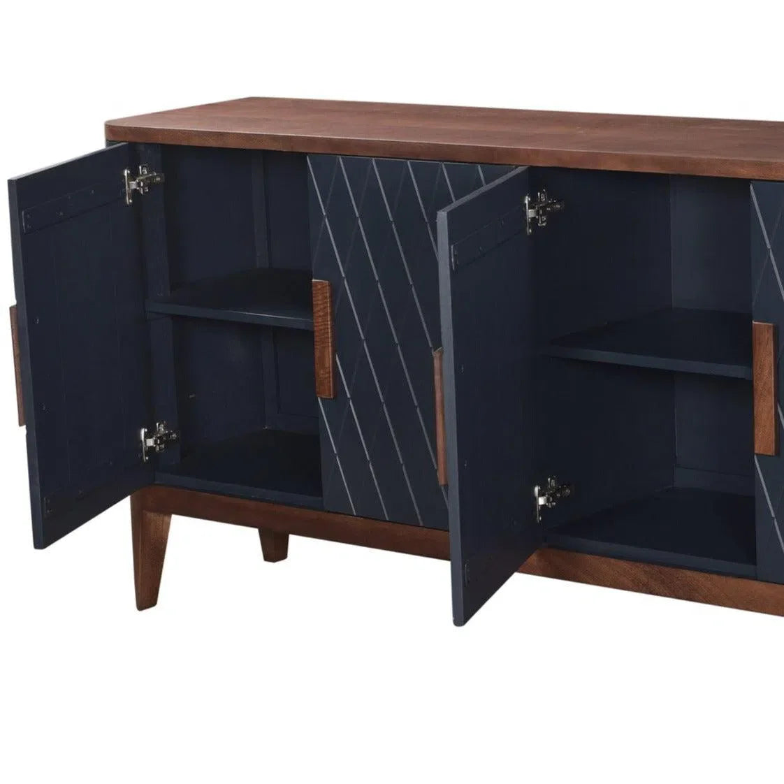 82" Two Tone Brown and Navy Sideboard Carved Doors Solid Wood Sideboards LOOMLAN By LHIMPORTS