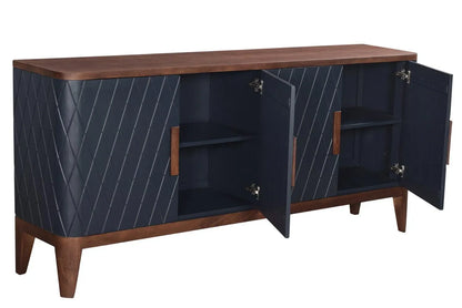 82" Two Tone Brown and Navy Sideboard Carved Doors Solid Wood Sideboards LOOMLAN By LHIMPORTS