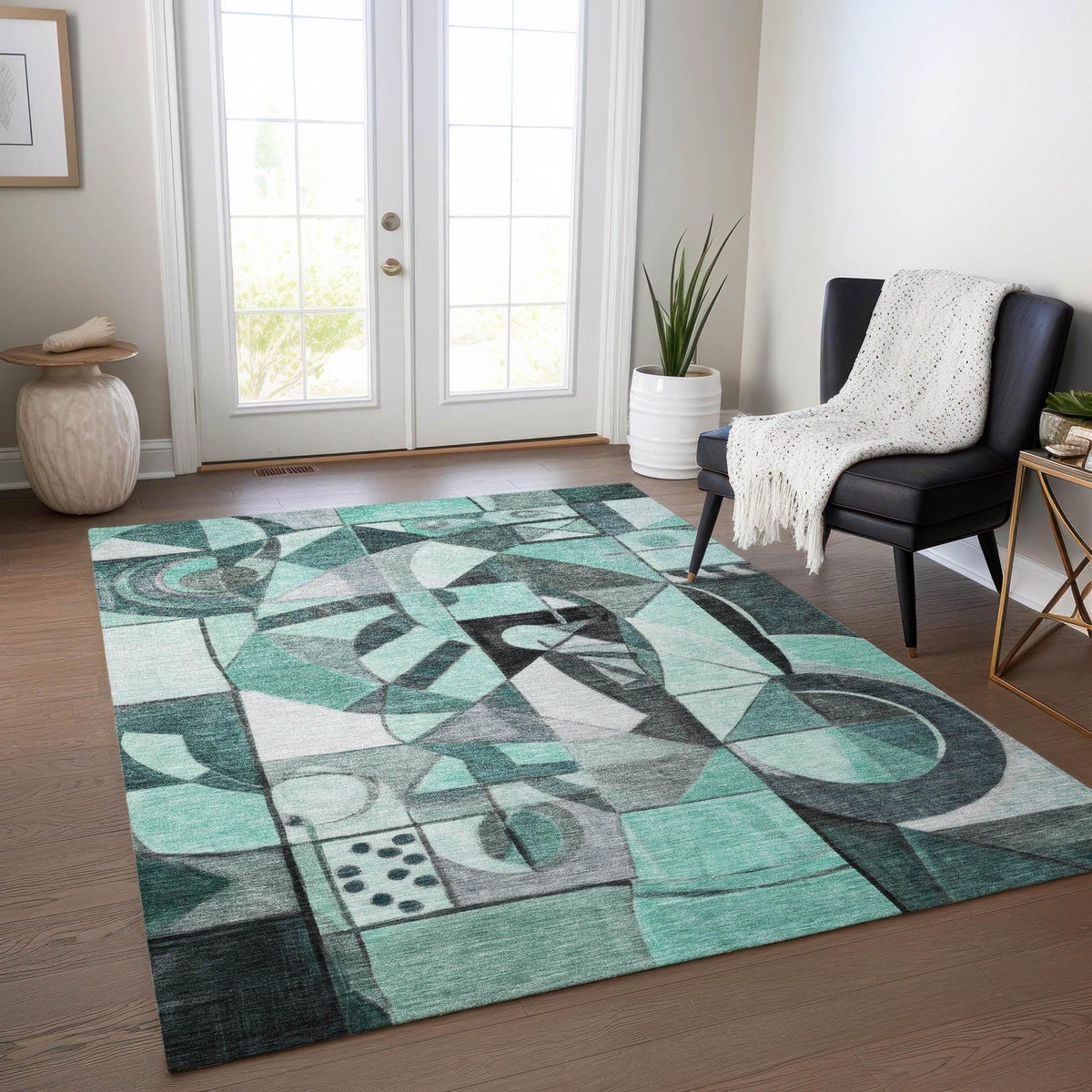 Jaelius Teal Washable Indoor-Outdoor Rug -- teal