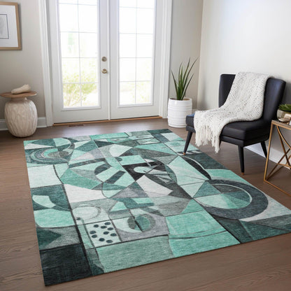 Jaelius Teal Washable Indoor-Outdoor Rug -- teal