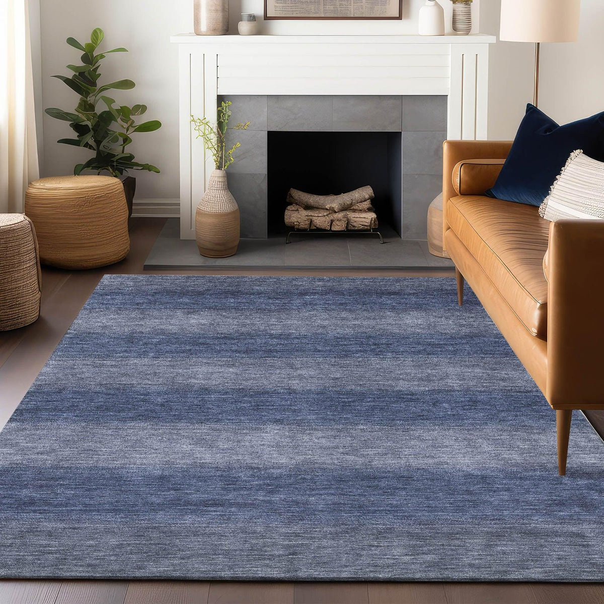 Haelius Blue Washable Indoor-Outdoor Rug -- blue