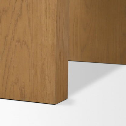Milos 65" Travertine Top Light Brown Oak Wood Console Table -- Light Brown