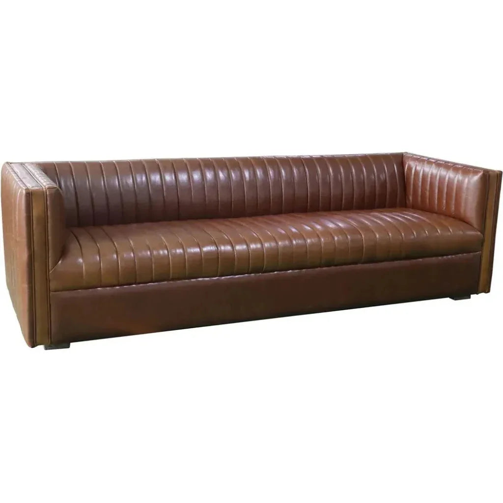 Channel 97" Camel Brown PU Leather Mid-Century 3-Seater