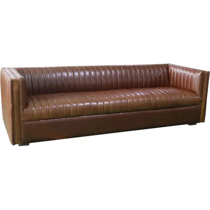 Channel 97" Camel Brown PU Leather Mid-Century 3-Seater