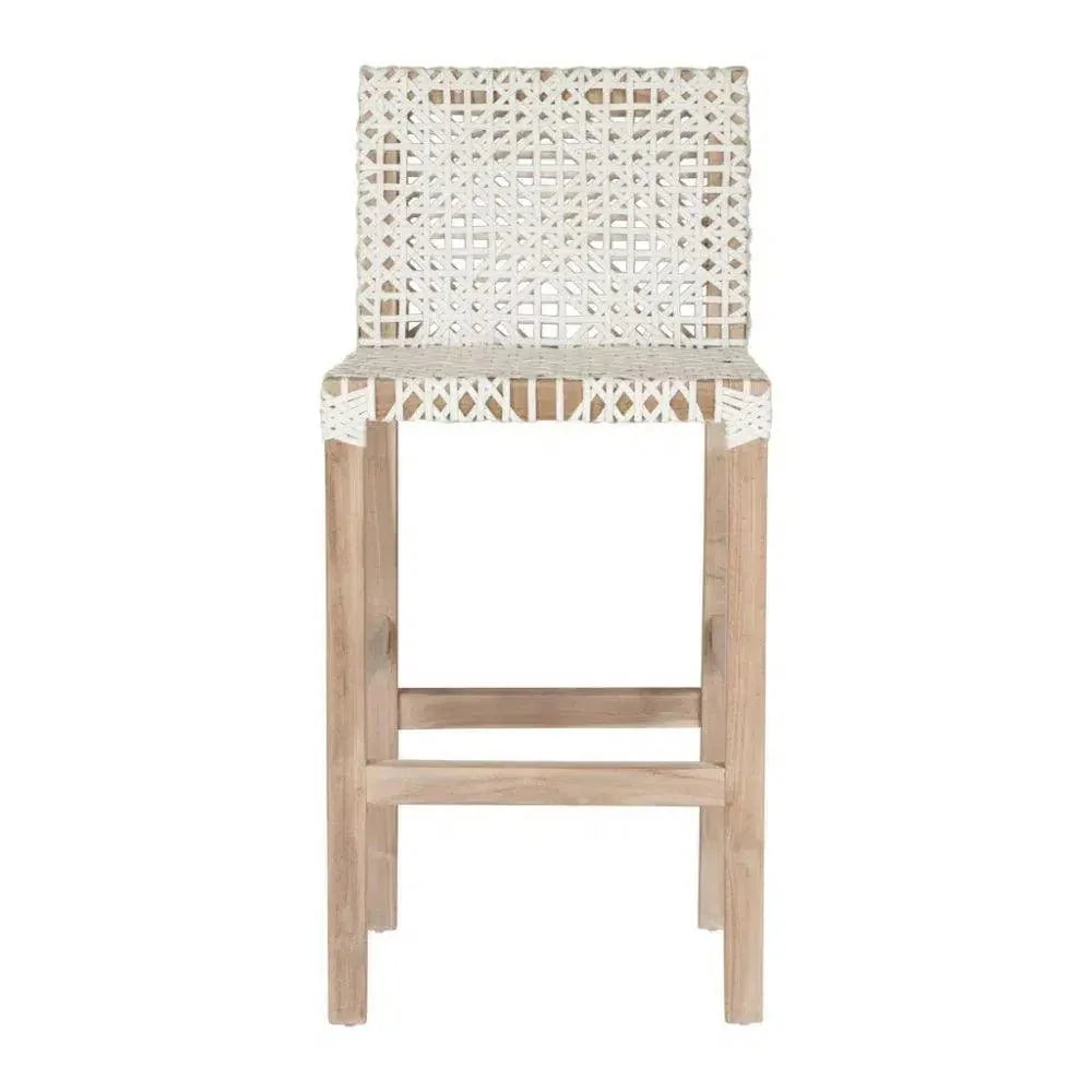 Lulua White Leather Counter Stool Teak Wood -- view 6