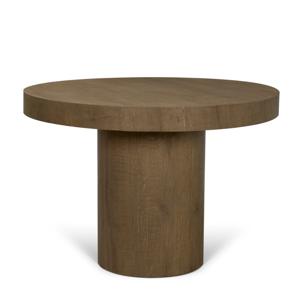 Lyonne 42" Round Medium Brown Oak Wood Pedestal Dining Table