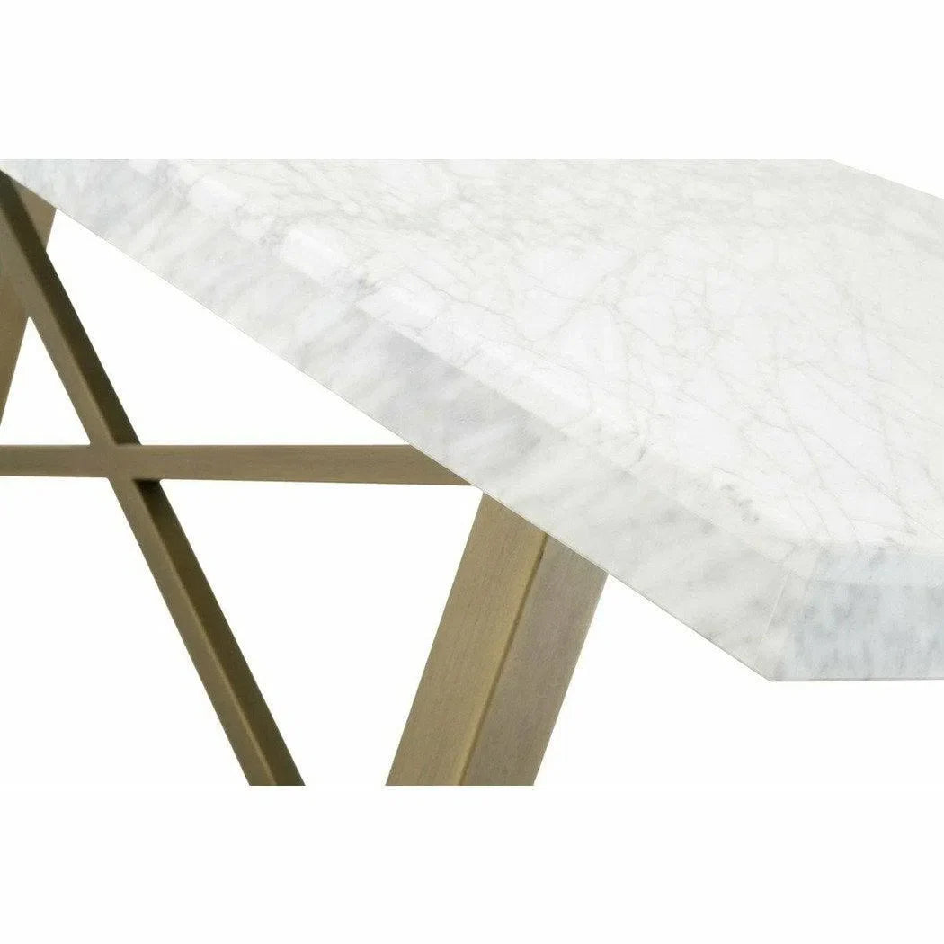 86" Rectangular White Carrera Marble Dining Table Gold Base Dining Tables LOOMLAN By Essentials For Living