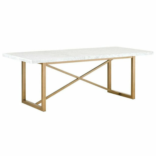 86" Rectangular White Carrera Marble Dining Table Gold Base Dining Tables LOOMLAN By Essentials For Living