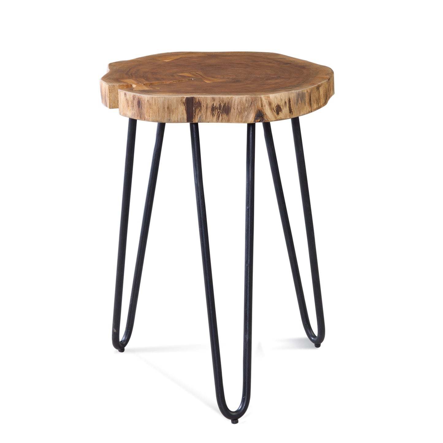 Thorpe Wood and Metal Brown Geometric End Table