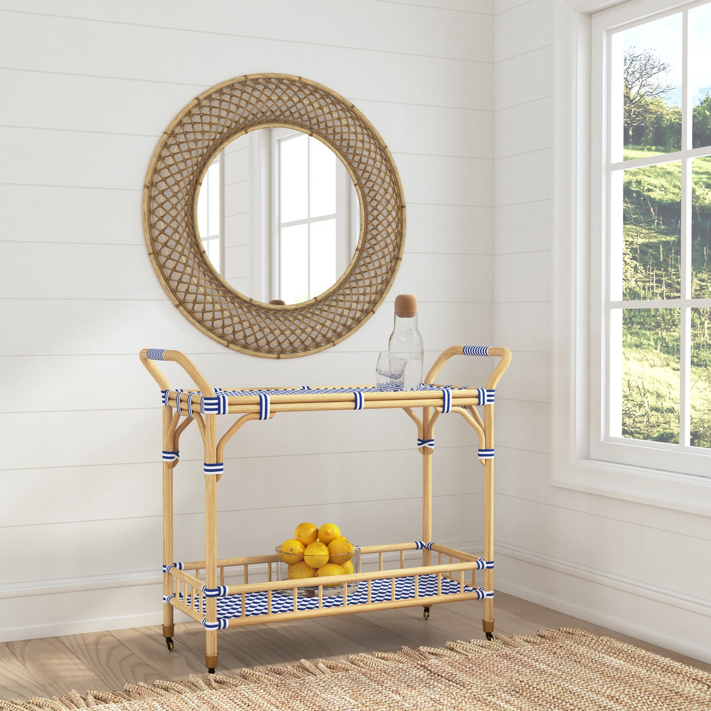 Ventana Rattan Blue Bar Cart