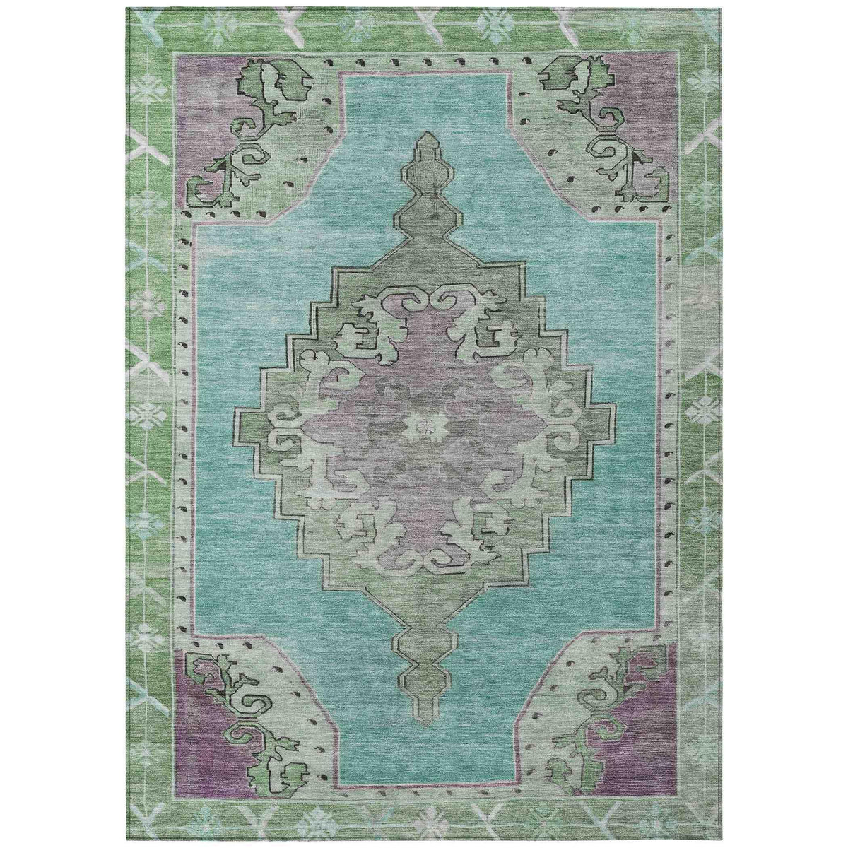 Haelion Teal Washable Indoor-Outdoor Rug
