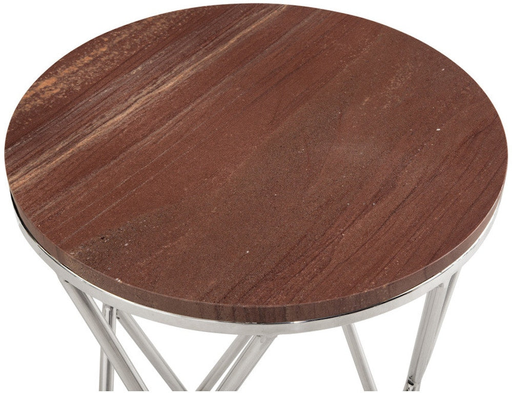 Thiago Marble and Steel Red Round Accent Table