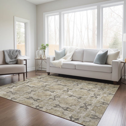 Panel Brown Washable Indoor-Outdoor Rug
