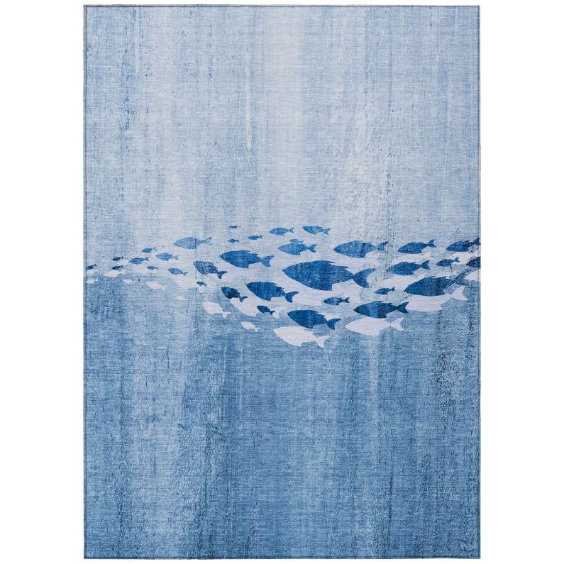 Nautical Blue Washable Indoor-Outdoor Rug