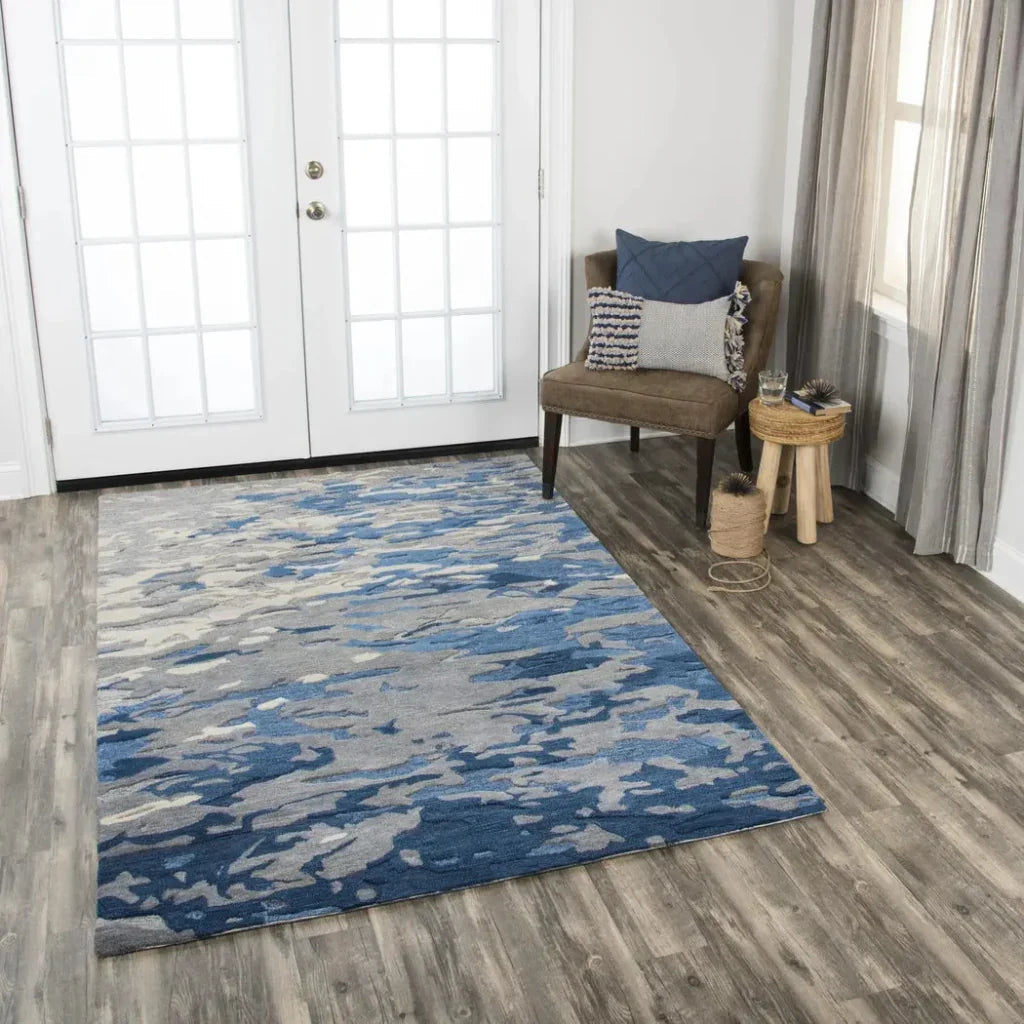 Boil Abstract Blue Large Area Rugs For Living Room -- blue