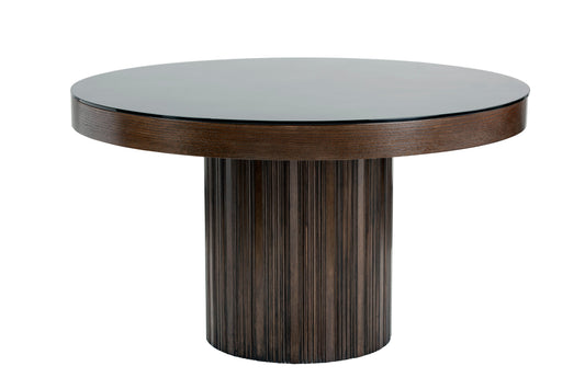 Jakarta Dining Table 51" Black Glass Top Espresso Base