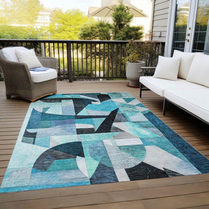 Jaelira Teal Washable Indoor-Outdoor Rug