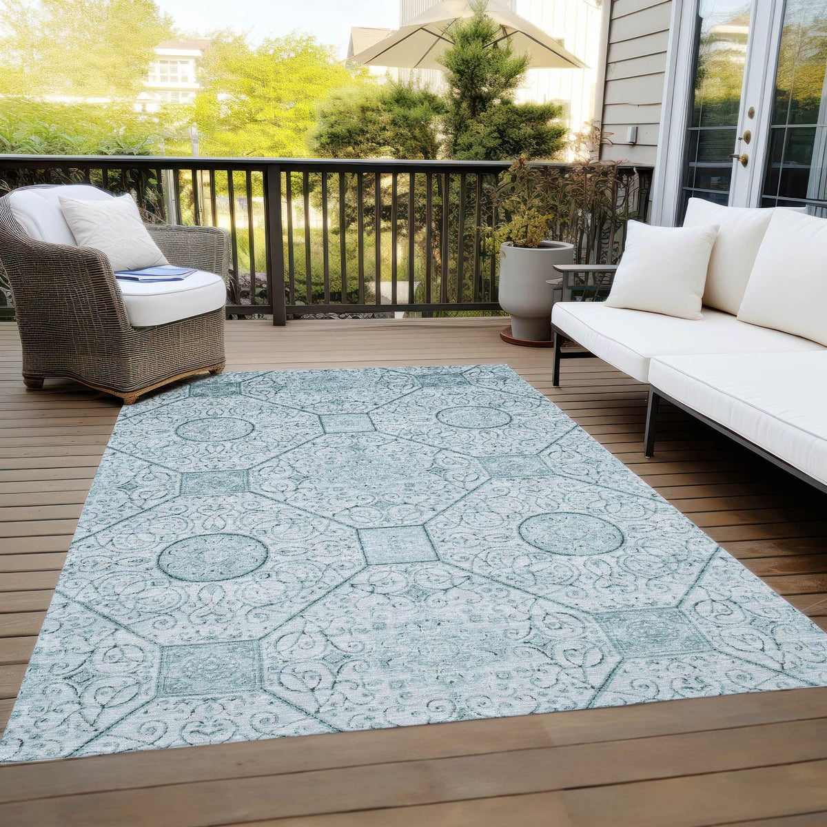 Iriora Teal Washable Indoor-Outdoor Rug