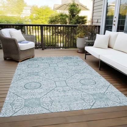 Iriora Teal Washable Indoor-Outdoor Rug