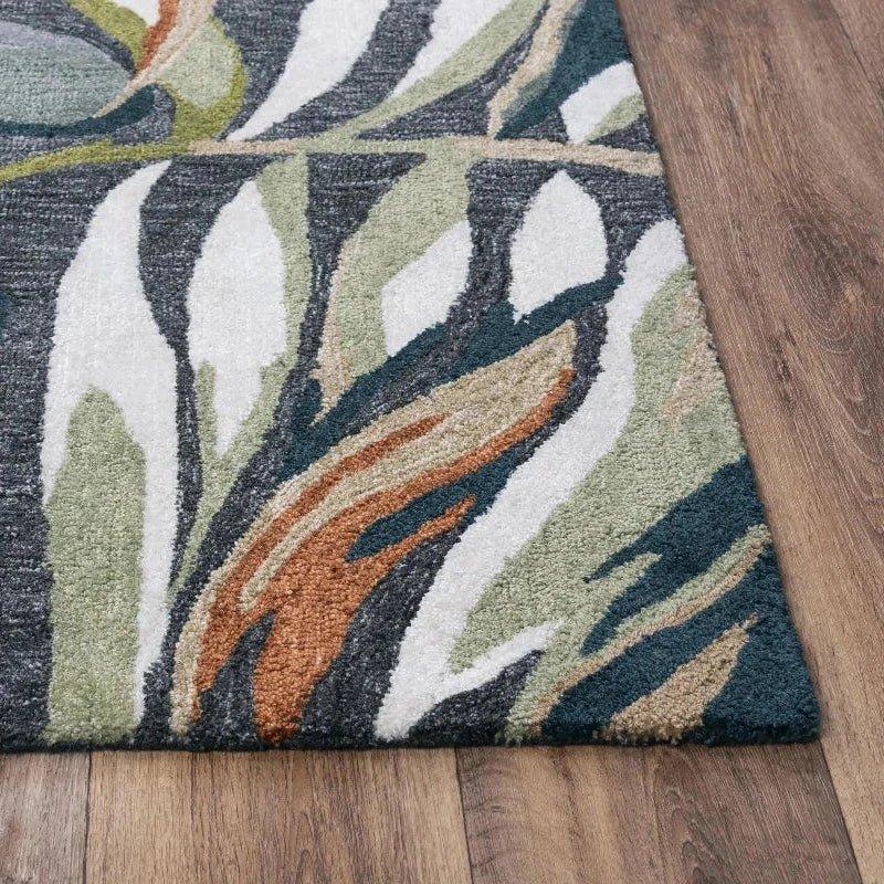 Coal Floral Charcoal Area Rugs For Living Room - LOOMLAN - LOOMLAN - Area Rugs