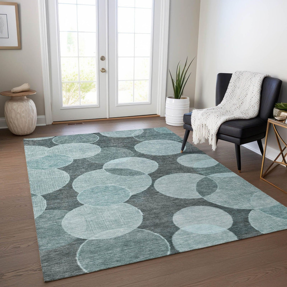 Jaelanor Teal Washable Indoor-Outdoor Rug -- teal
