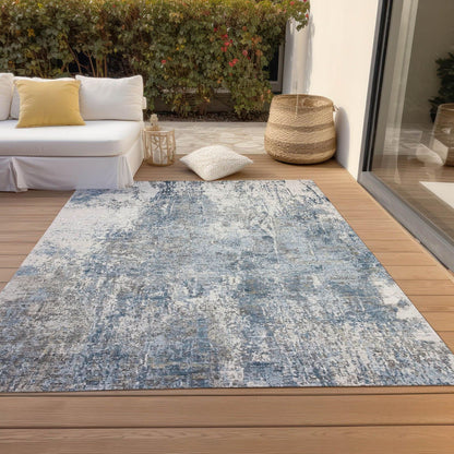 Kaelion Blue Washable Indoor-Outdoor Rug -- blue