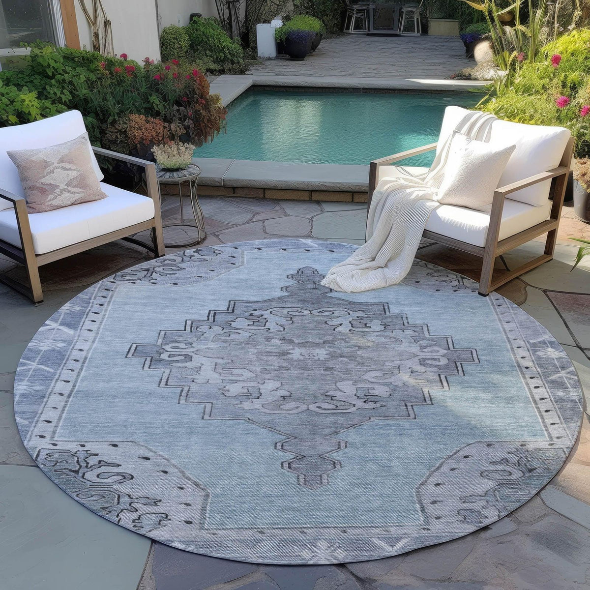 Haelion Sky Washable Indoor-Outdoor Rug
