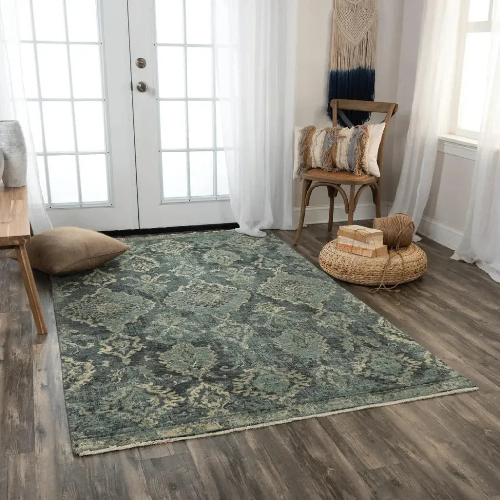 Amen Medallion Blue/ Beige Large Area Rugs -- beige