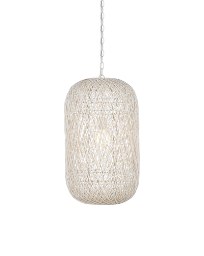 27 in. Cocoon Iron and Glass White Pendant