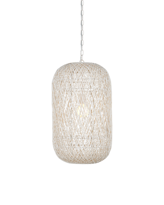 27 in. Cocoon Iron and Glass White Pendant