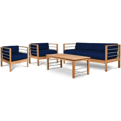 SoHo 4PC Teak Outdoor Patio Deep Set Sunbrella Cushion -- view 3
