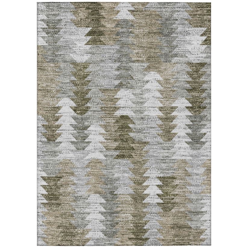 Angled Checks Brown Washable Indoor-Outdoor Rug