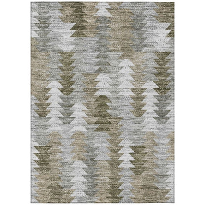 Angled Checks Brown Washable Indoor-Outdoor Rug