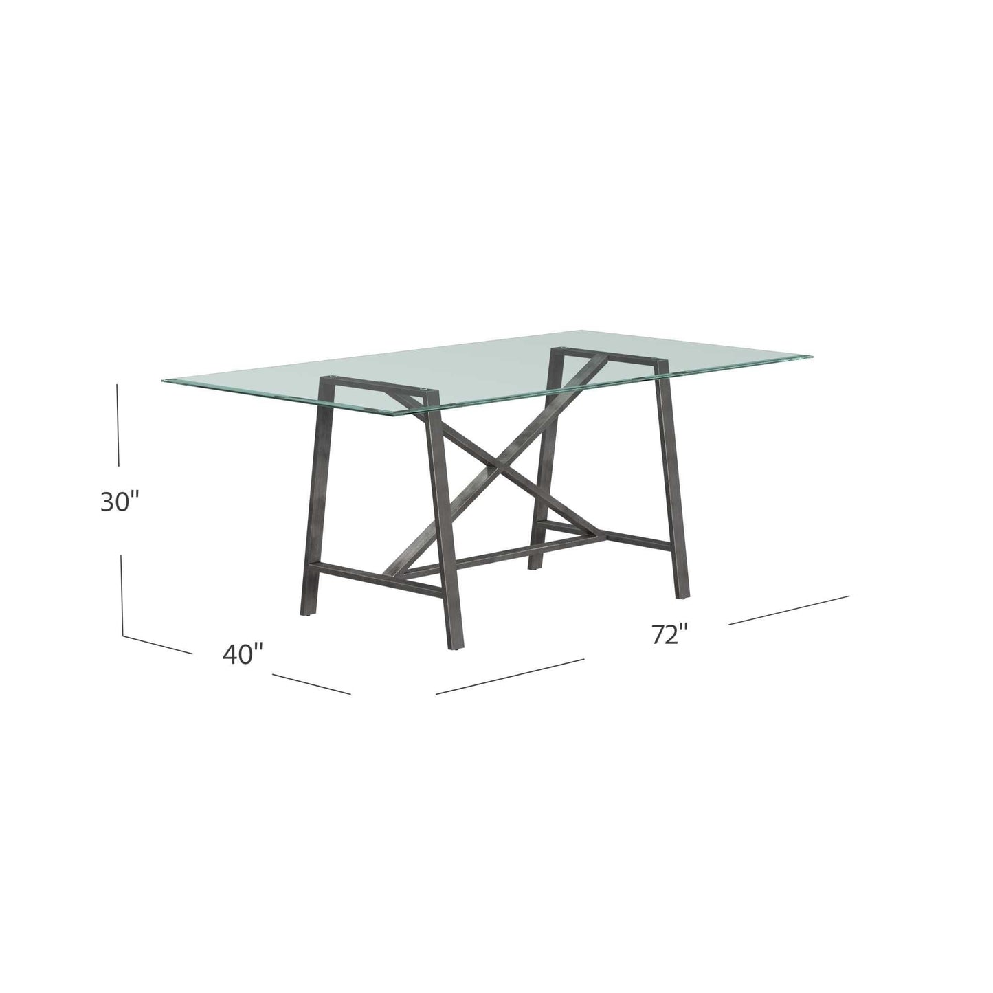 Ross Metal and Glass Silver Rectangular Dining Table