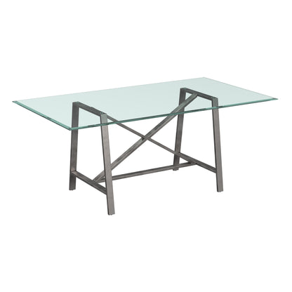 Ross Metal and Glass Silver Rectangular Dining Table