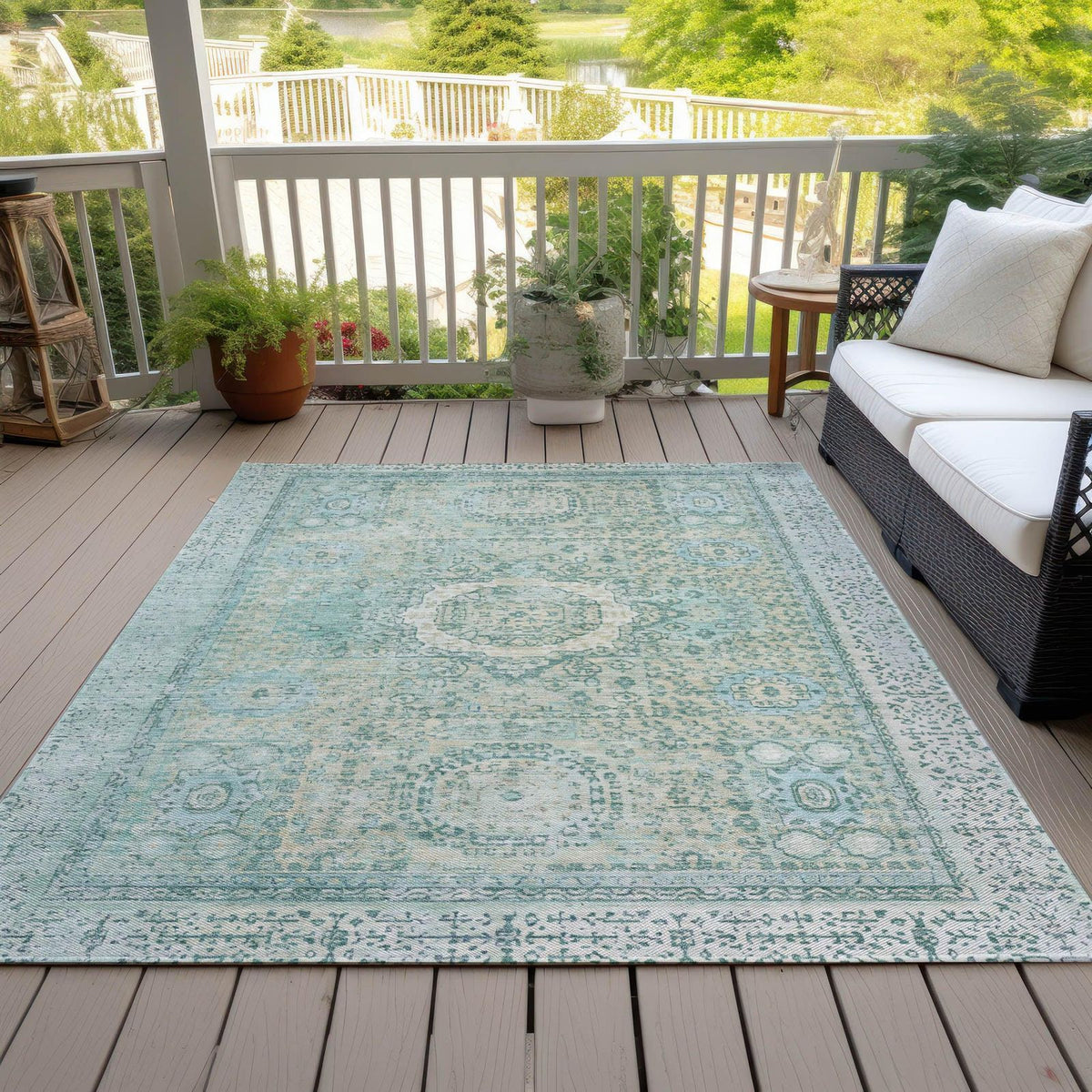 Irias Teal Washable Indoor-Outdoor Rug