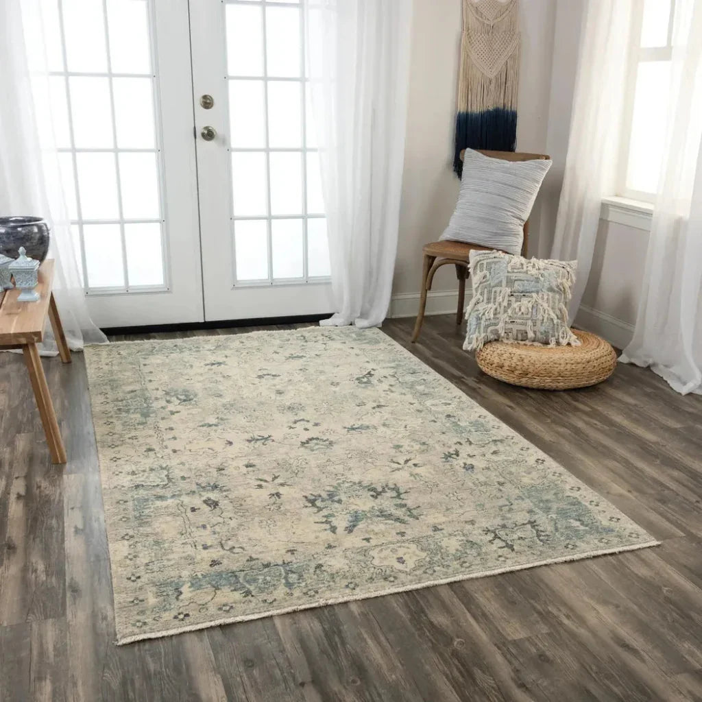 Auda Floral Beige/ Blue Large Area Rugs For Living Room -- beige