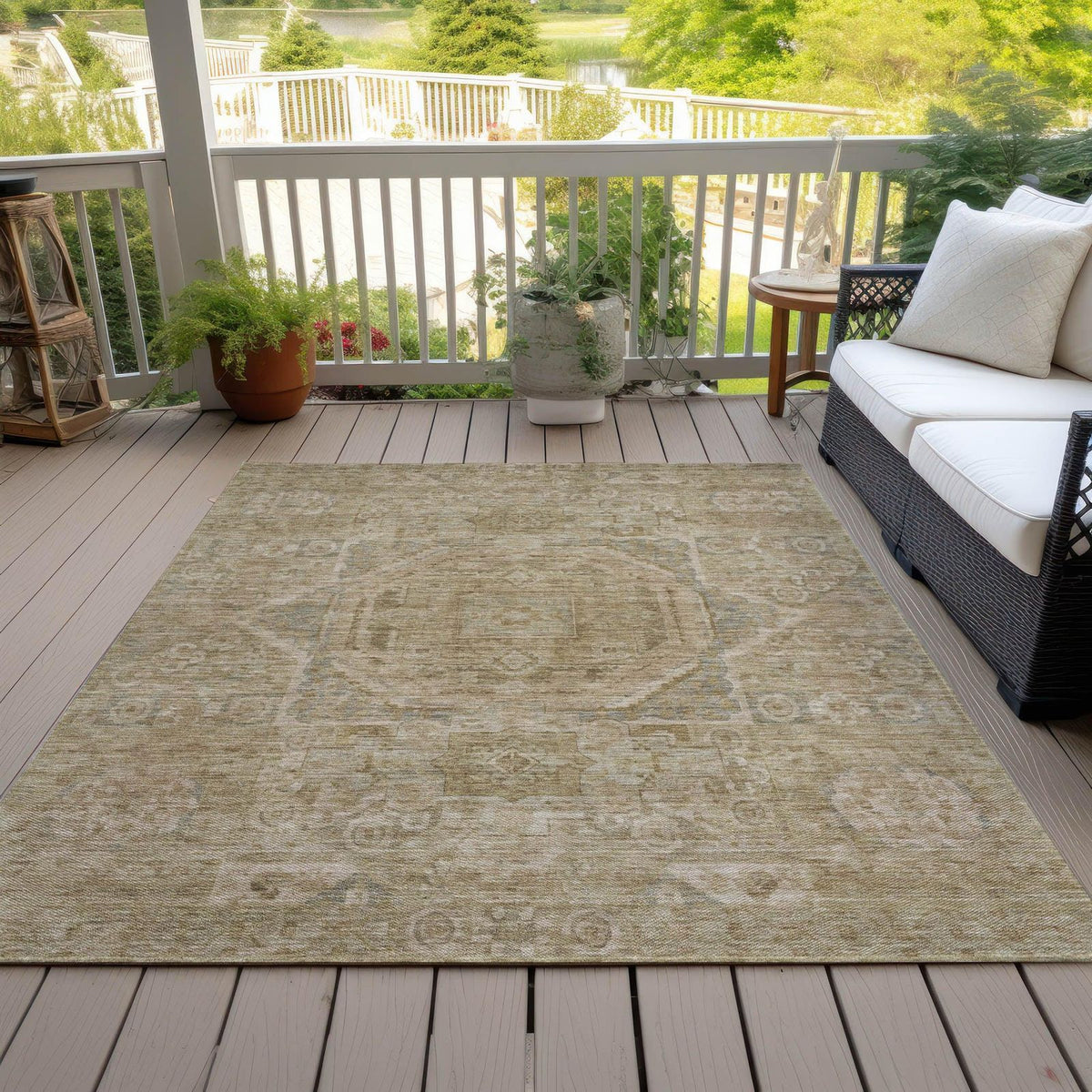 Iriir Tan Washable Indoor-Outdoor Rug -- tan